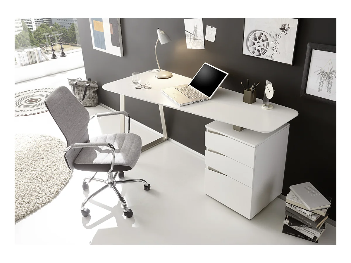 Bureau avec 3 tiroirs coloris laqué blanc mat - L150 x H76 x P67 cm
