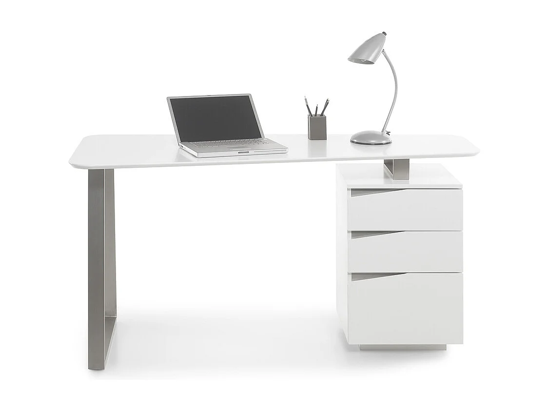Bureau avec 3 tiroirs coloris laqué blanc mat - L150 x H76 x P67 cm