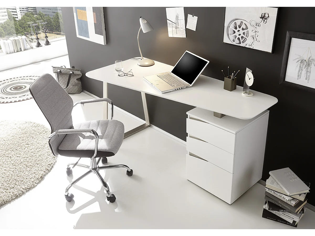 Bureau avec 3 tiroirs coloris laqué blanc mat - L150 x H76 x P67 cm