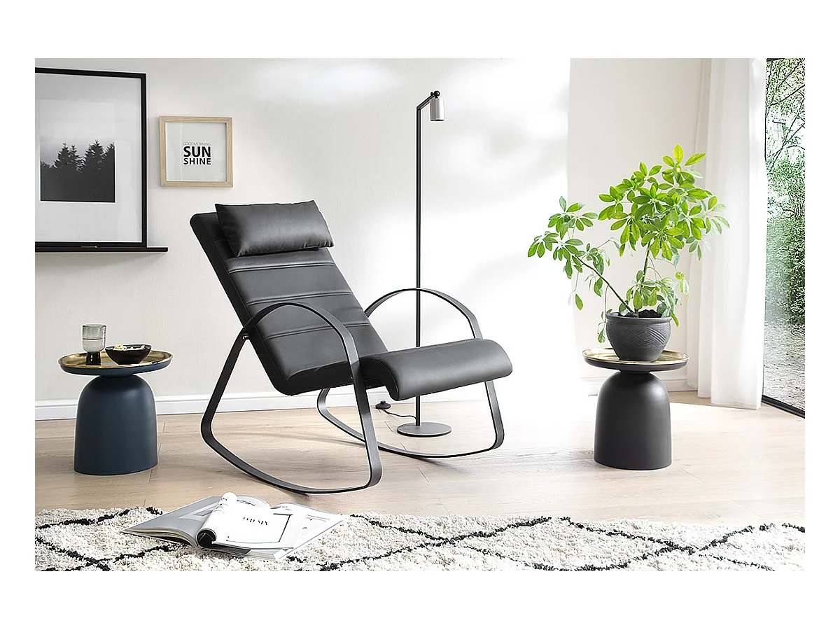 Fauteuil relax en métal et simili-cuir coloris noir - Longueur 67 x Hauteur 90 x Profondeur 115 cm