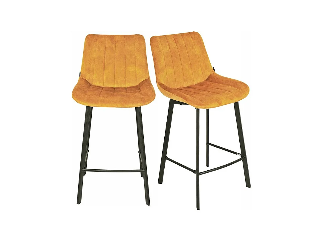 Lot 2 tabourets de bar en velours jaune et pieds métal noir – NANY 2