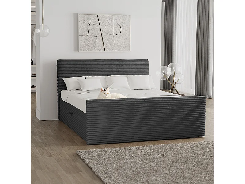 Boxspringbett mit bettkasten und topper TRENTO stoff  Plüsch Cord 120x200 cm Graphit H3-Bonell