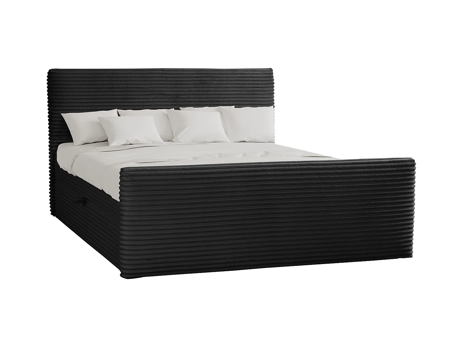 Lit à sommier tapissier avec sommier et surmatelas TRENTO en tissu peluche 160x200 cm noir H3-Bonell
