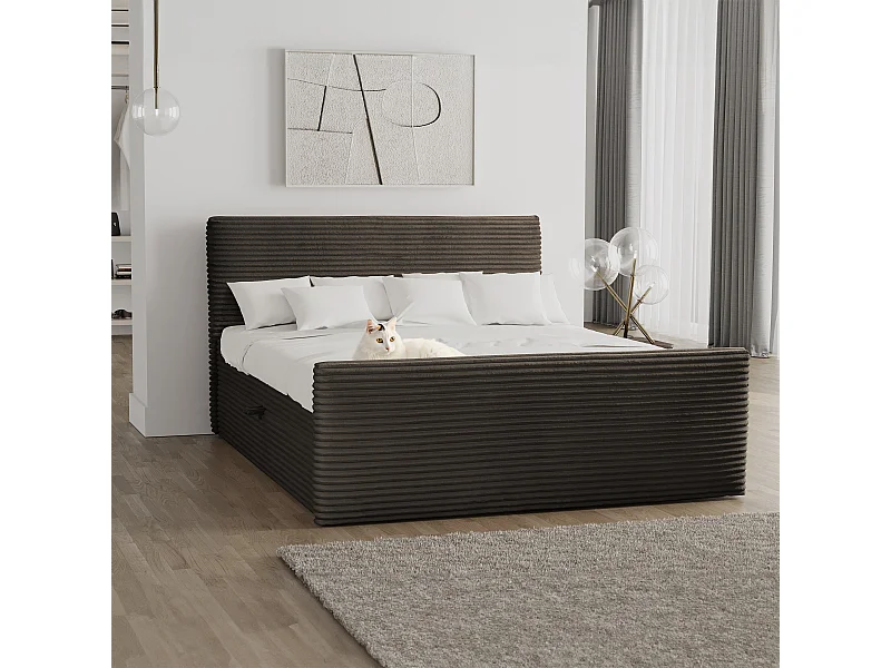 Boxspringbett mit bettkasten und topper TRENTO stoff  Plüsch Cord 140x200 cm Braun H3-Bonell