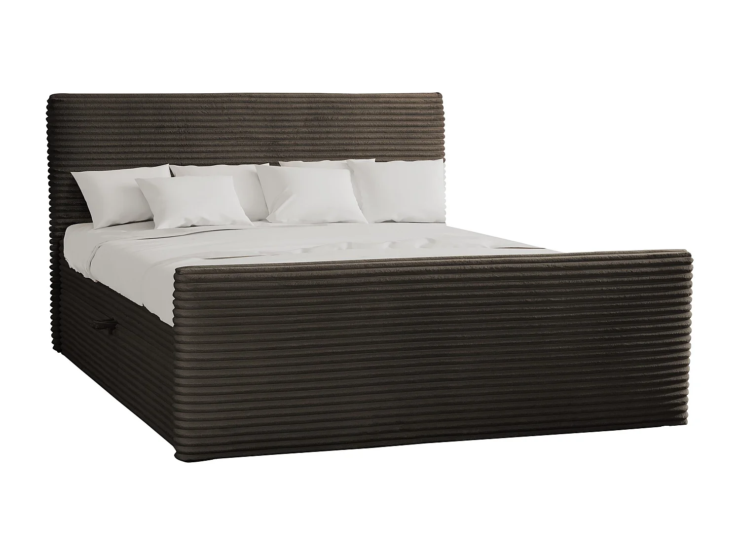 Lit à sommier tapissier avec sommier et surmatelas TRENTO en tissu peluche 140x200 cm marron H3-Bonell