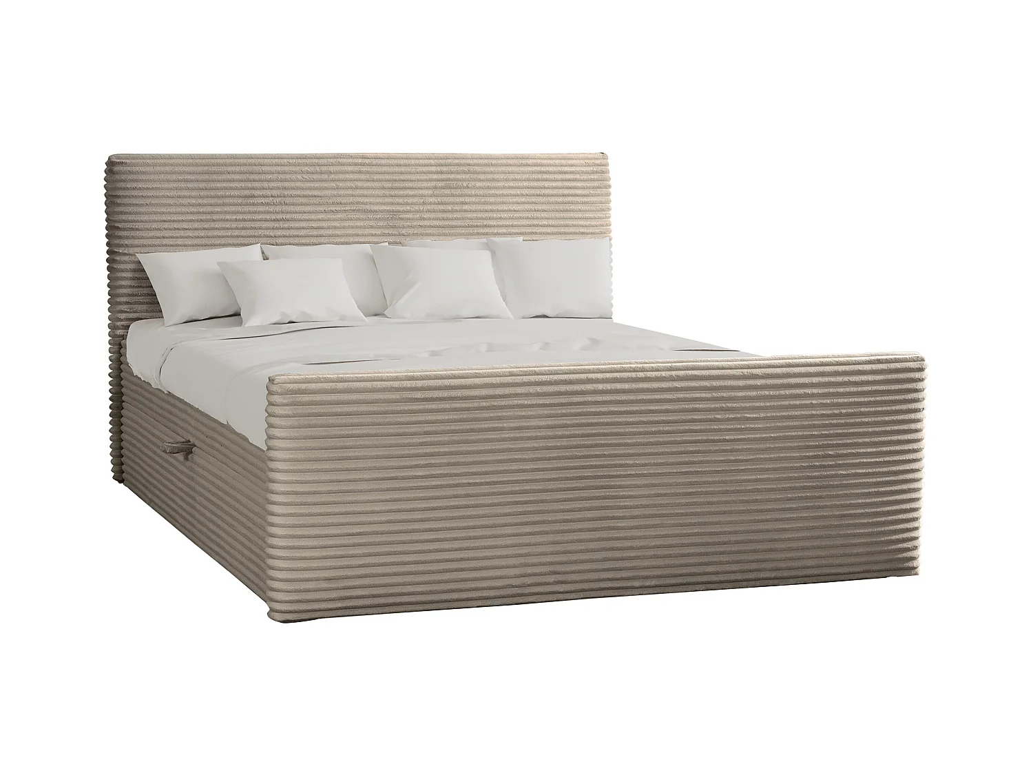 Lit boxspring avec sommier et surmatelas TRENTO tissu peluche cordon 160x200 cm beige H3-Bonell