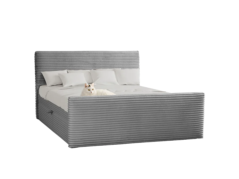 Boxspringbett mit bettkasten und topper TRENTO stoff  Plüsch Cord 160x200 cm Hellgrau H3-Bonell