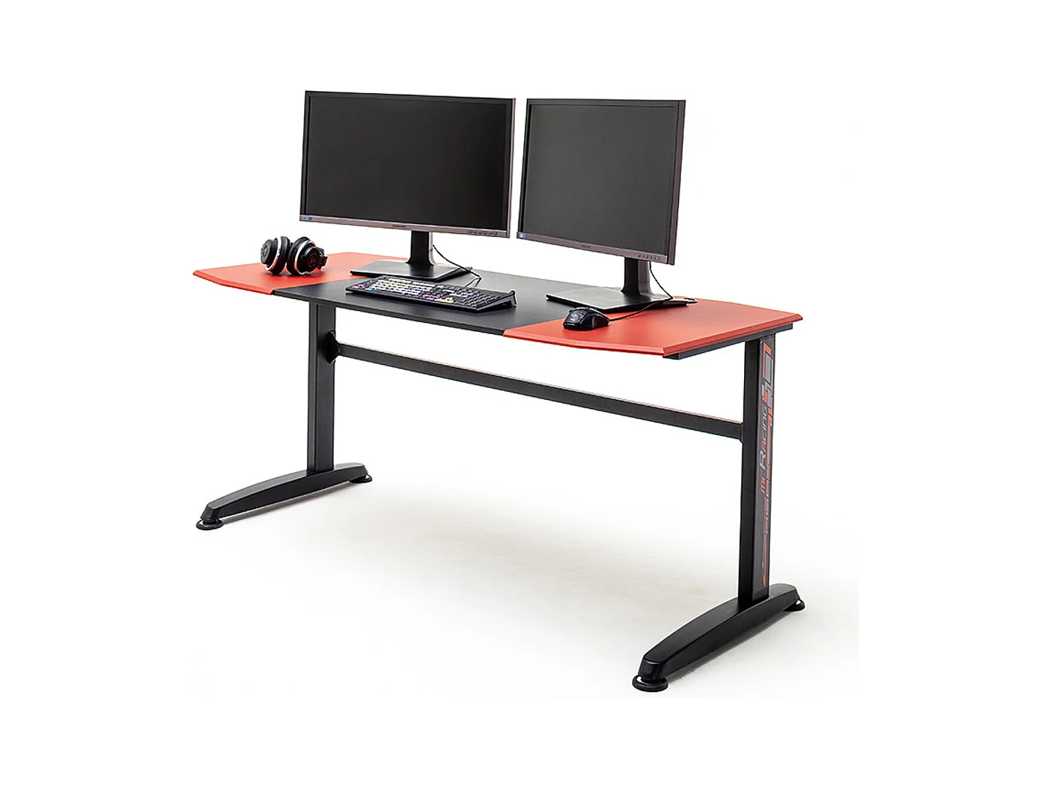 Table de bureau gamer, table de jeu coloris noir, rouge - Longueur 160 x Hauteur 72 x Profondeur 70 cm