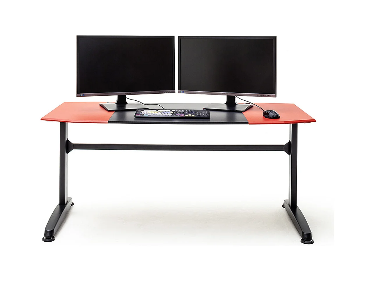 Table de bureau gamer, table de jeu coloris noir, rouge - Longueur 160 x Hauteur 72 x Profondeur 70 cm