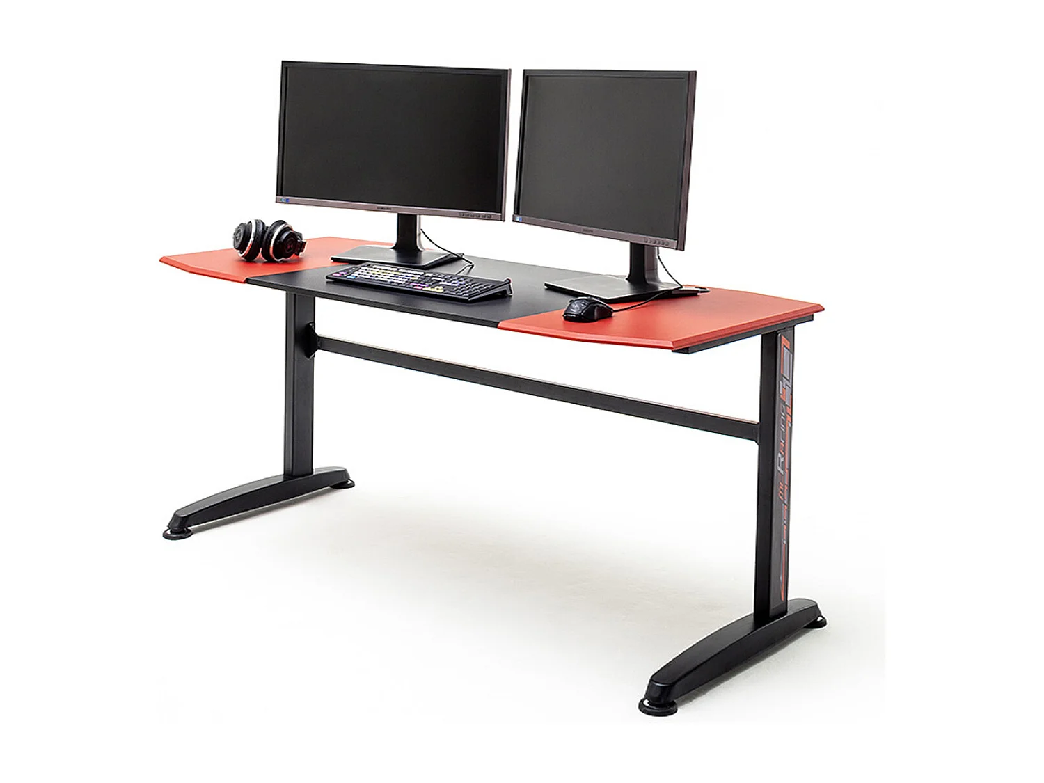 Table de bureau gamer, table de jeu coloris noir, rouge - Longueur 160 x Hauteur 72 x Profondeur 70 cm