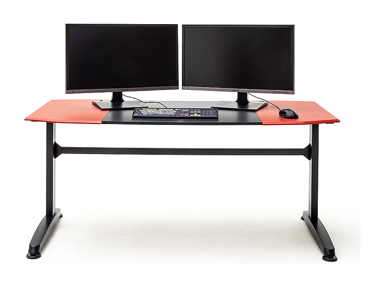 Table de bureau gamer, table de jeu coloris noir, rouge - Longueur 160 x Hauteur 72 x Profondeur 70 cm