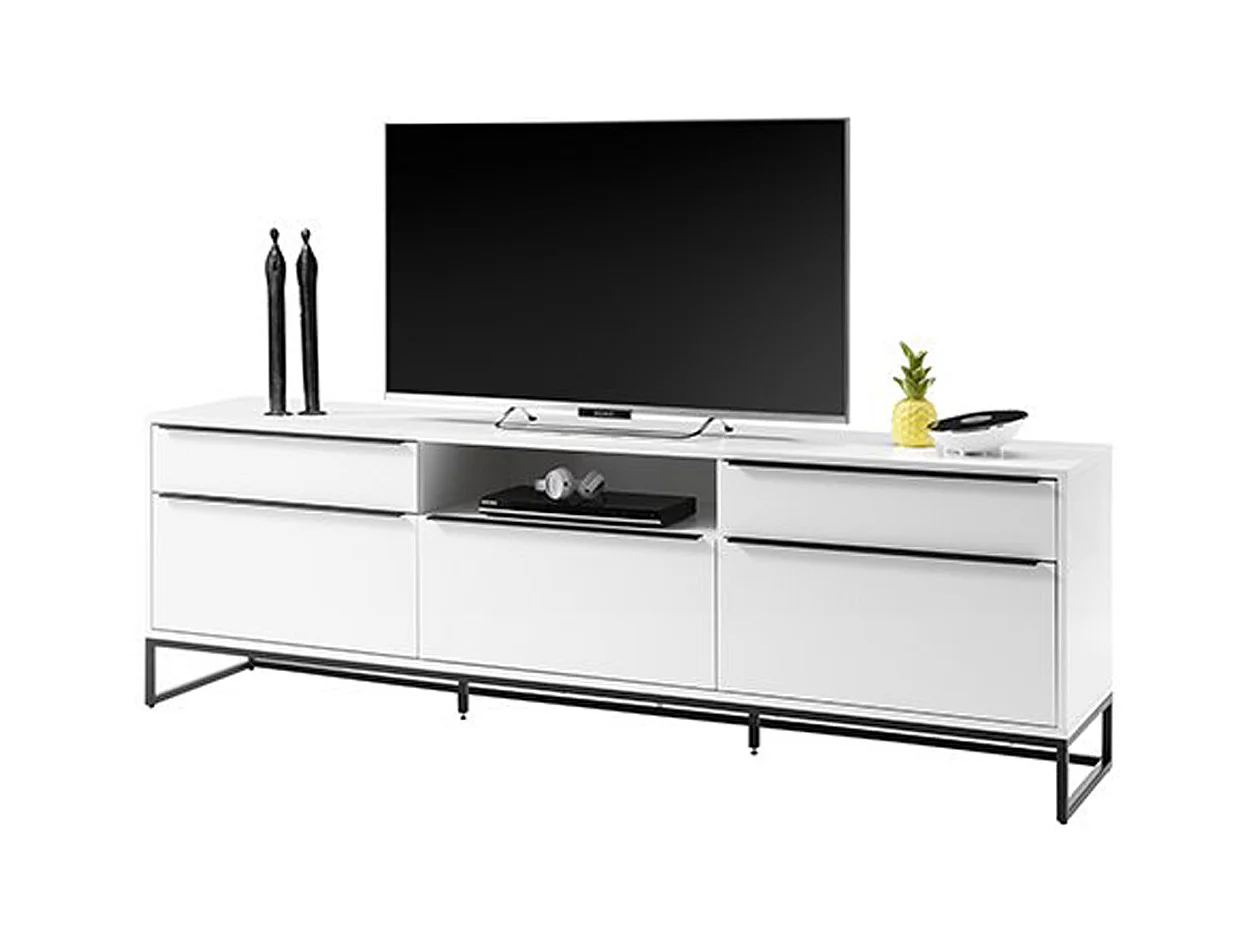 Meuble TV finition laquée blanc mat - Longueur 215 x Hauteur 69 x Profondeur 40 cm