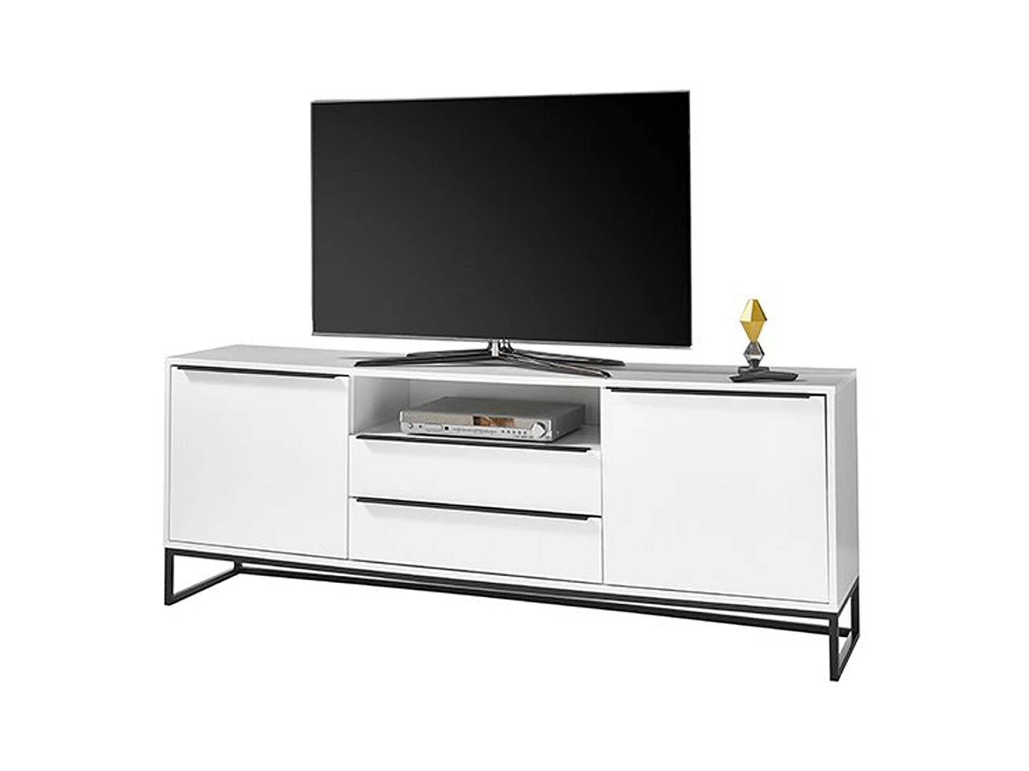 Meuble TV finition laquée blanc mat - Longueur 184 x Hauteur 69 x Profondeur 40 cm