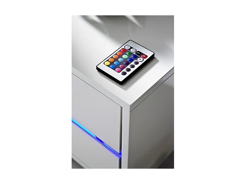 Meuble TV avec LED bleu coloris laqué blanc brillant - L160 x H36 x P40 cm