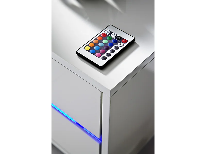 Meuble TV avec LED bleu coloris laqué blanc brillant - L160 x H36 x P40 cm