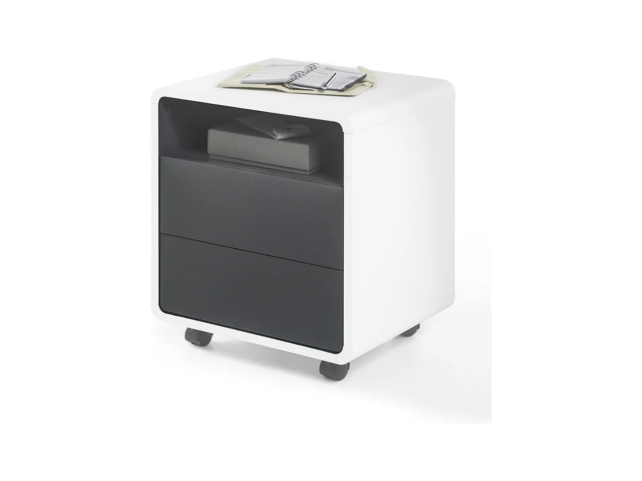 Caisson à tiroirs décor blanc et antracite - L47 x H55 x P38 cm