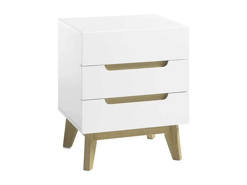 Chevet en laqué blanc mat avec pieds en bois - L48 x H60 x P40 cm