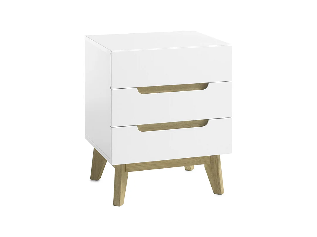 Chevet en laqué blanc mat avec pieds en bois - L48 x H60 x P40 cm