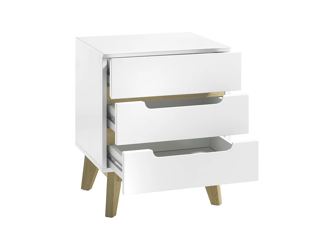 Chevet en laqué blanc mat avec pieds en bois - L48 x H60 x P40 cm