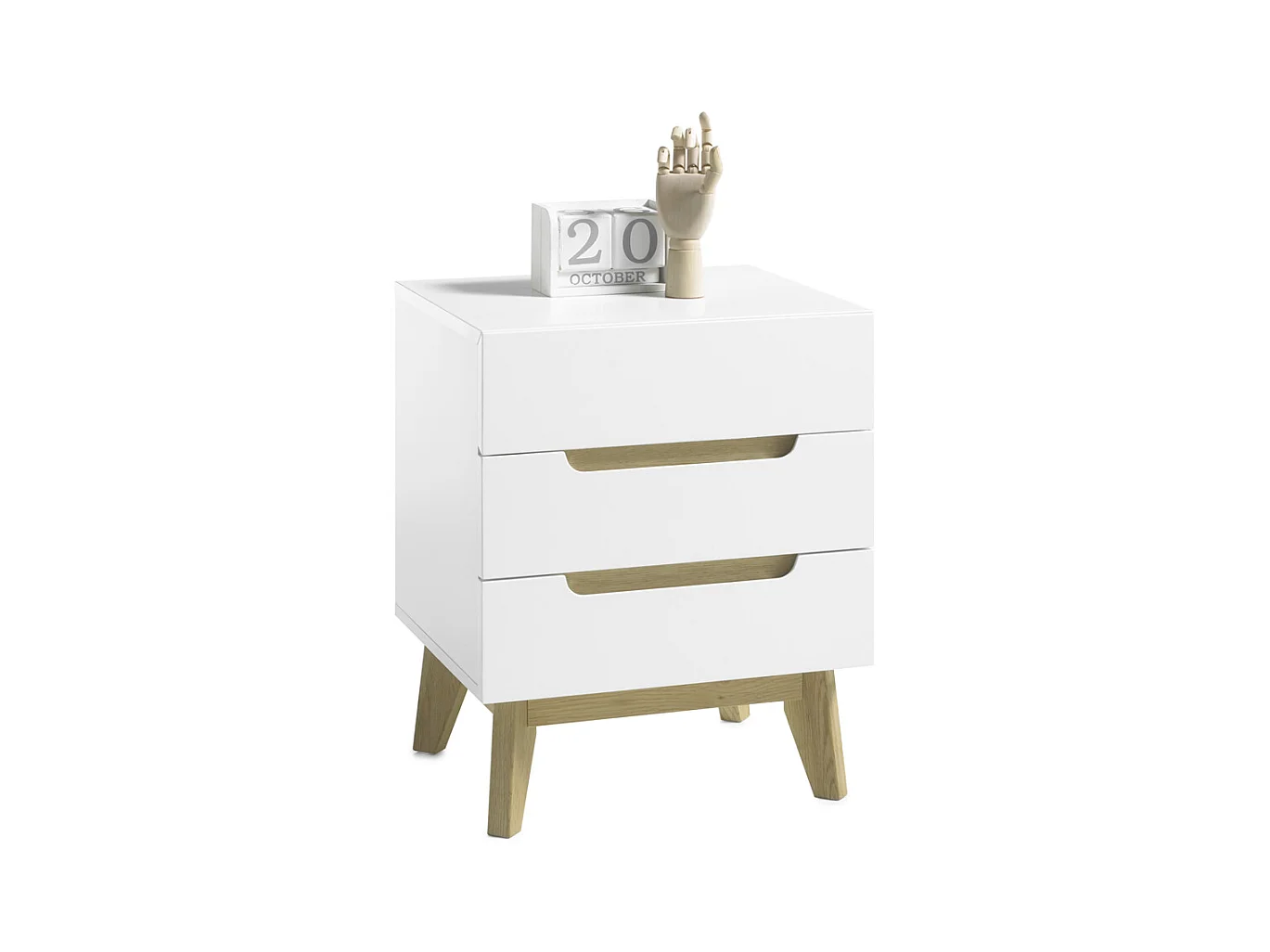 Chevet en laqué blanc mat avec pieds en bois - L48 x H60 x P40 cm