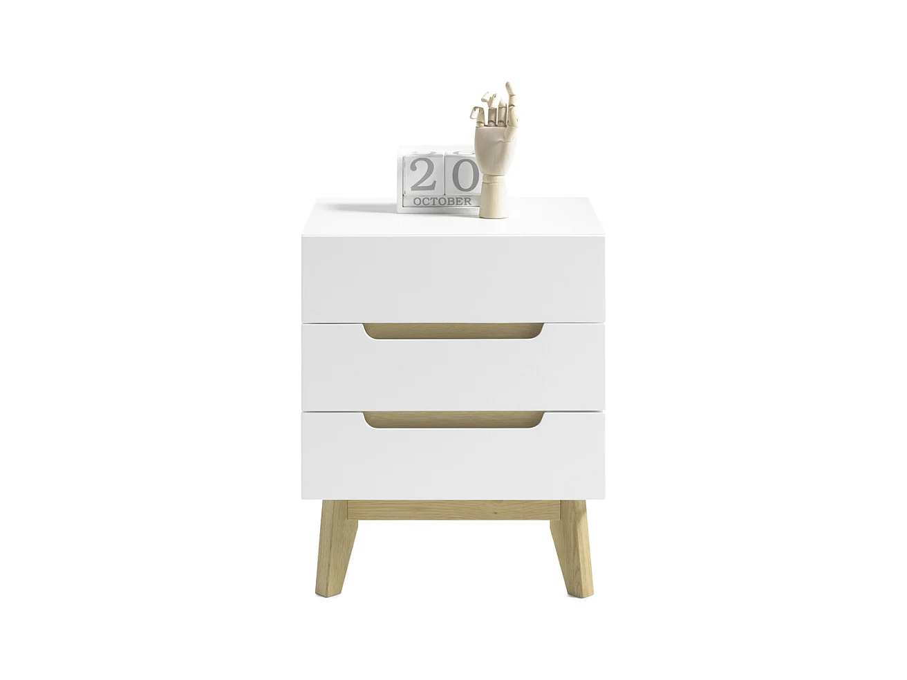 Chevet en laqué blanc mat avec pieds en bois - L48 x H60 x P40 cm