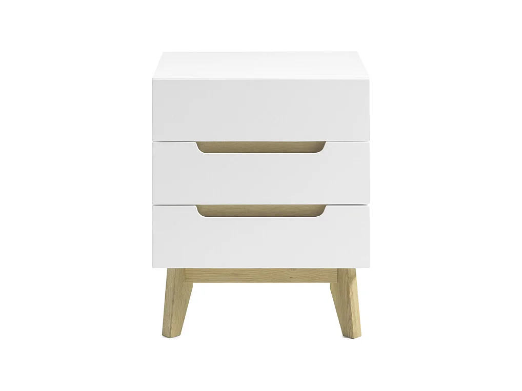 Chevet en laqué blanc mat avec pieds en bois - L48 x H60 x P40 cm