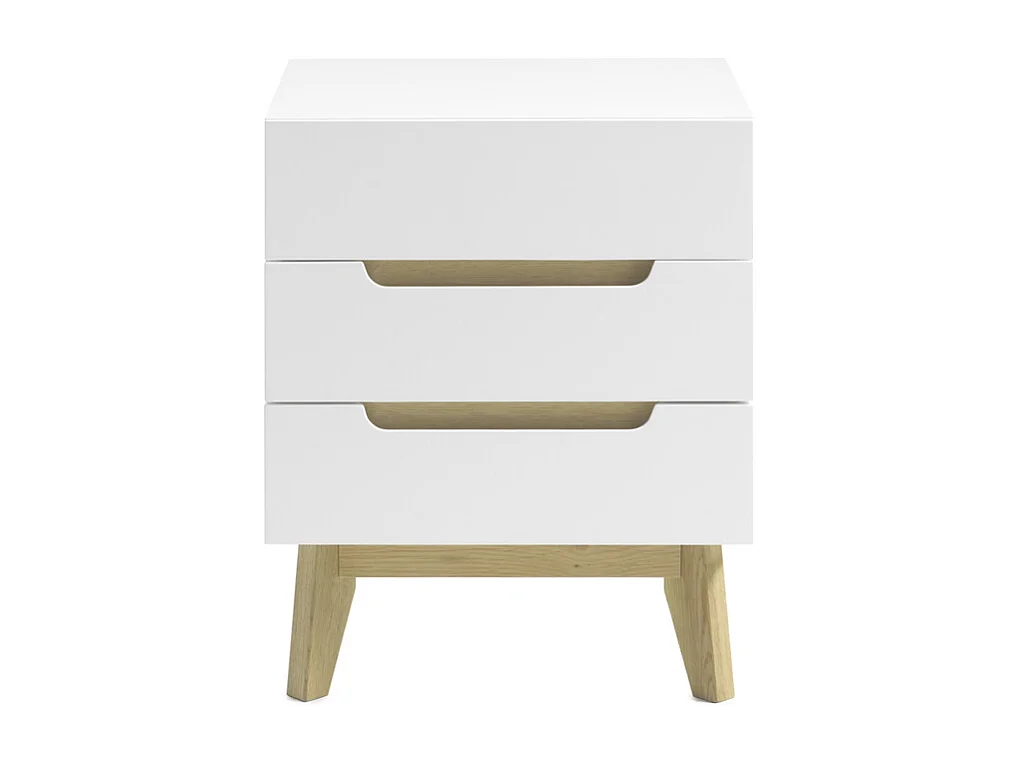 Chevet en laqué blanc mat avec pieds en bois - L48 x H60 x P40 cm