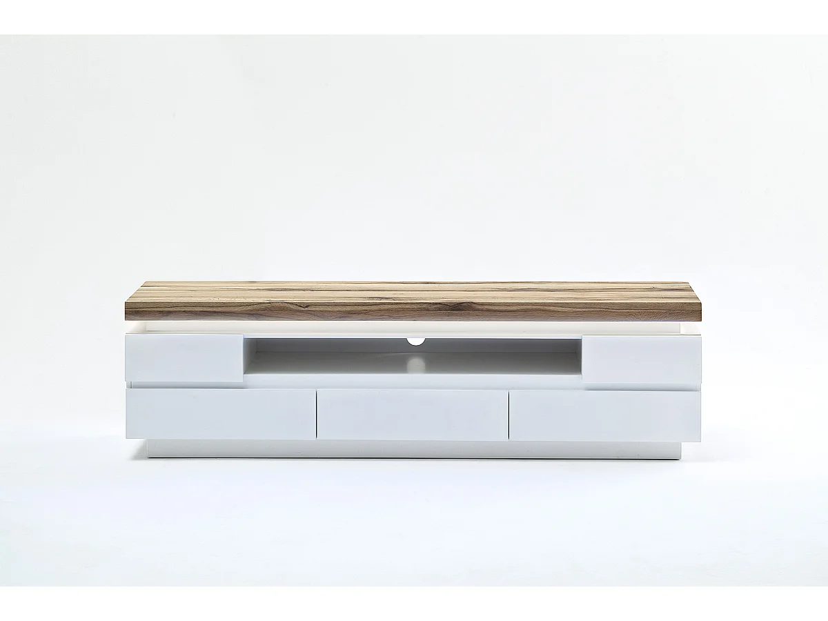 Meuble TV avec LED et 5 tiroirs coloris laqué blanc mat - L175 x H40 x P49 cm