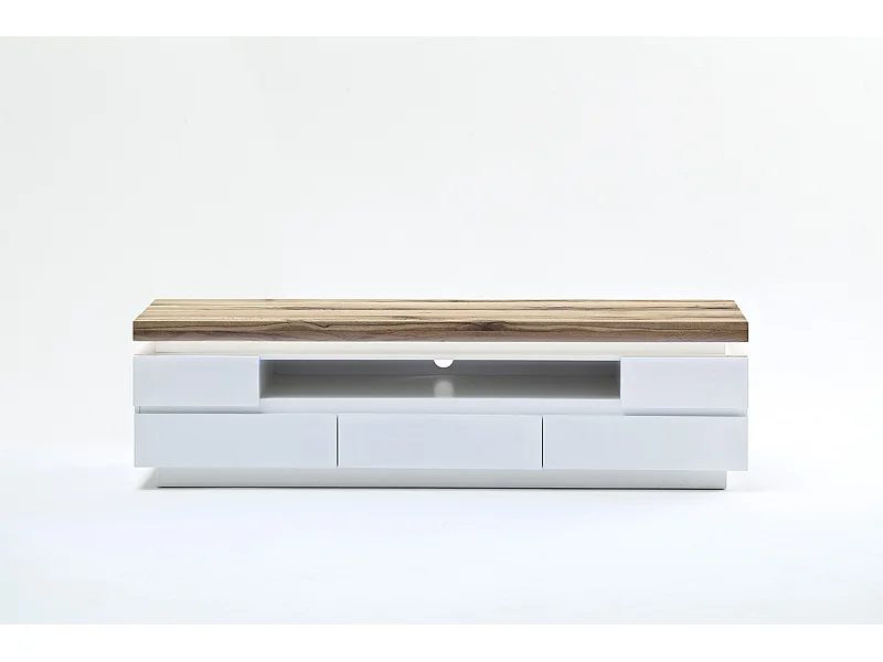 Meuble TV avec LED et 5 tiroirs coloris laqué blanc mat - L175 x H40 x P49 cm