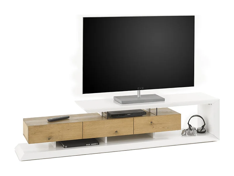 Meuble TV avec 3 tiroirs en blanc mat - L198 x H43 x P40 cm
