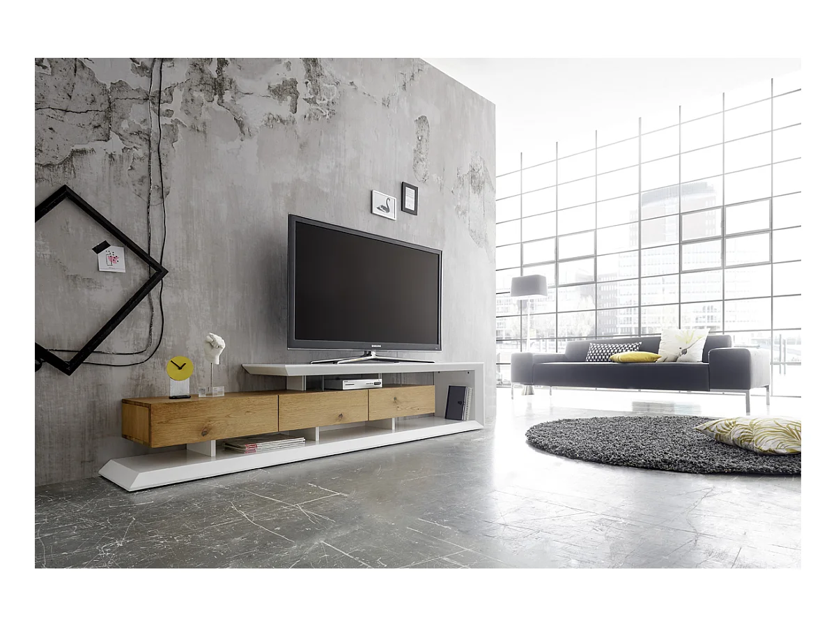 Meuble TV avec 3 tiroirs en blanc mat - L198 x H43 x P40 cm