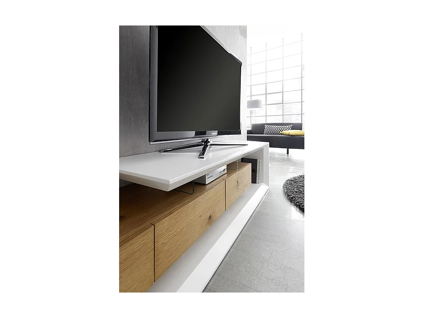 Meuble TV avec 3 tiroirs en blanc mat - L198 x H43 x P40 cm
