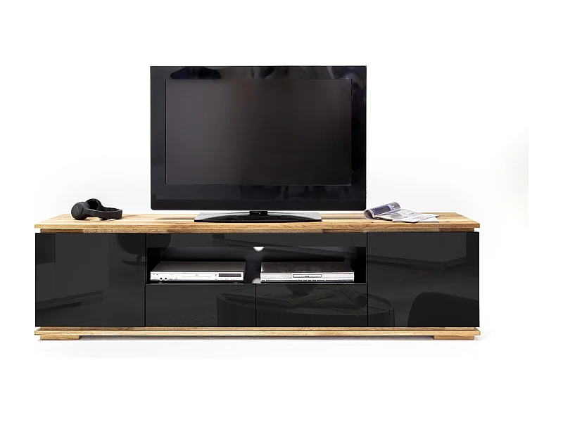 Meuble TV en laqué noir brillant - L202 x H54 x P40 cm