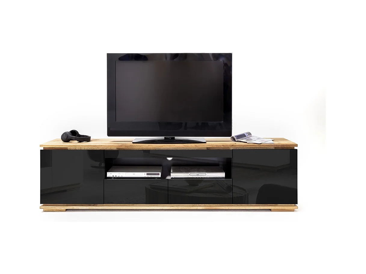 Meuble TV en laqué noir brillant - L202 x H54 x P40 cm