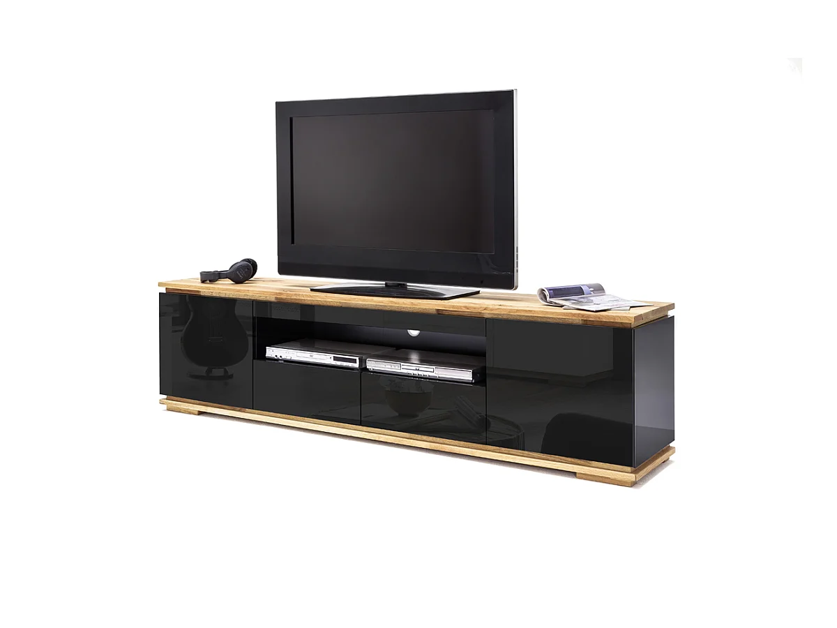 Meuble TV en laqué noir brillant - L202 x H54 x P40 cm