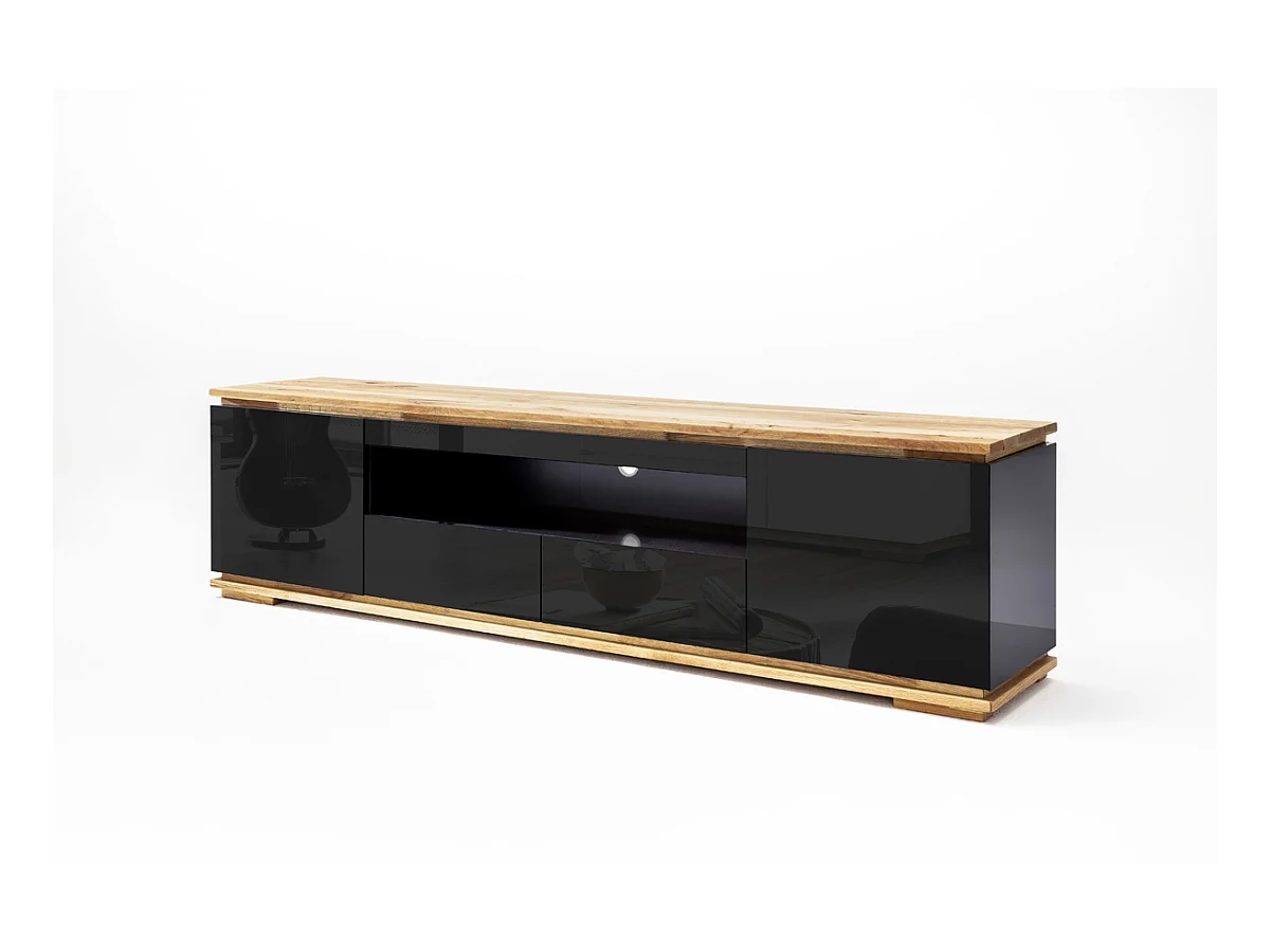 Meuble TV en laqué noir brillant - L202 x H54 x P40 cm