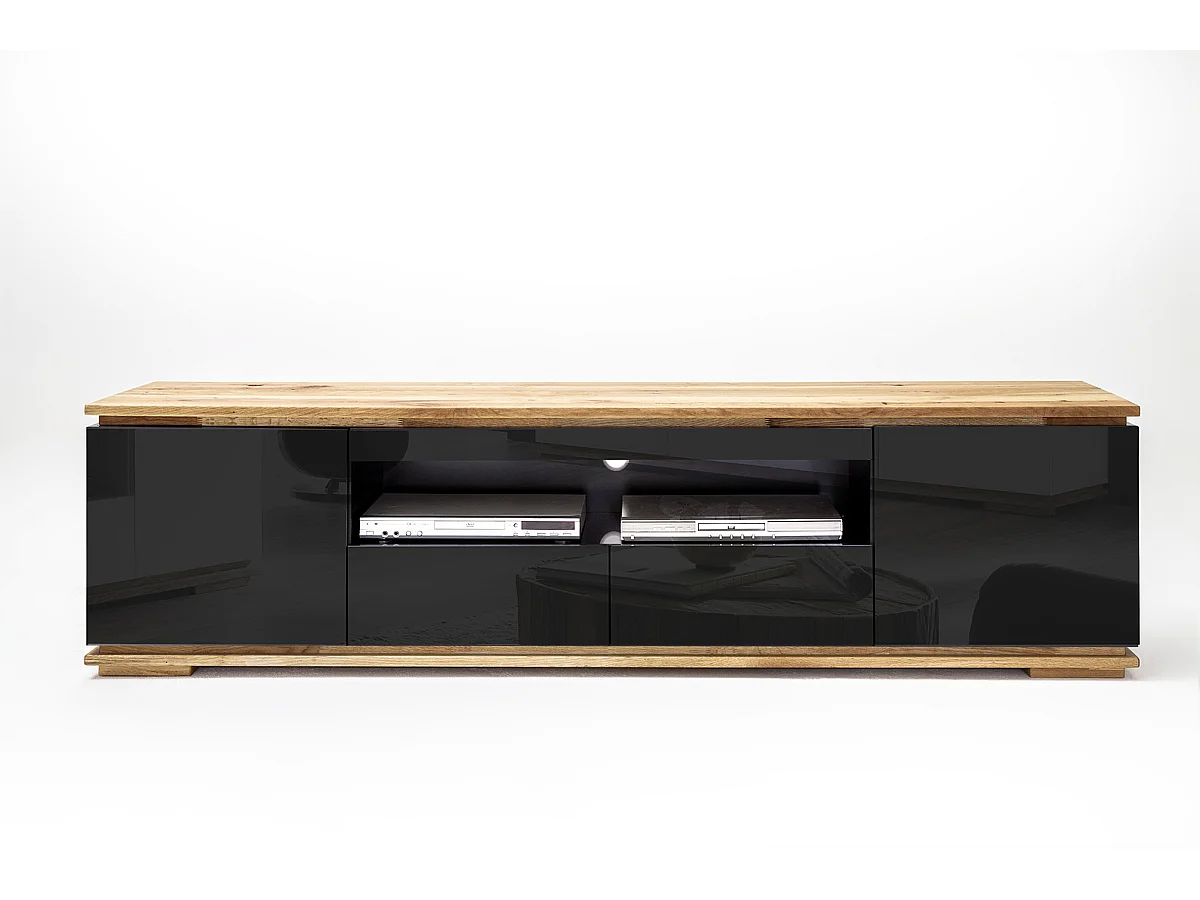 Meuble TV en laqué noir brillant - L202 x H54 x P40 cm