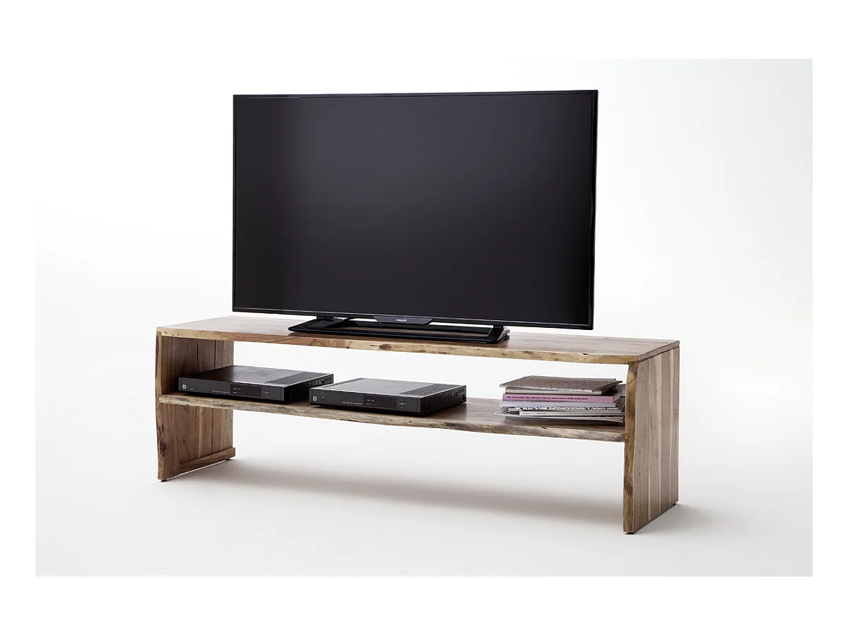 Meuble TV en bois d'acacia massif coloris noyer - L145 x H45 x P40 cm