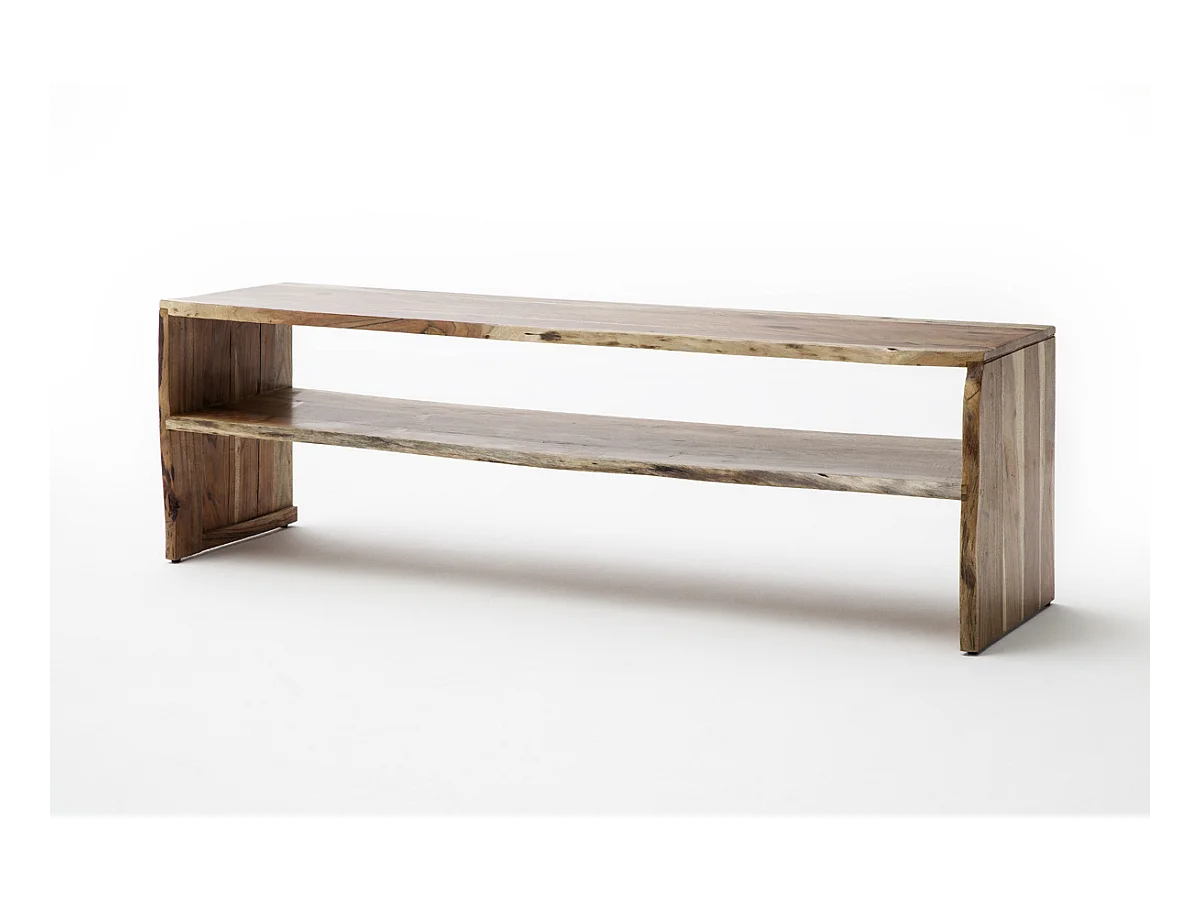 Meuble TV en bois d'acacia massif coloris noyer - L145 x H45 x P40 cm