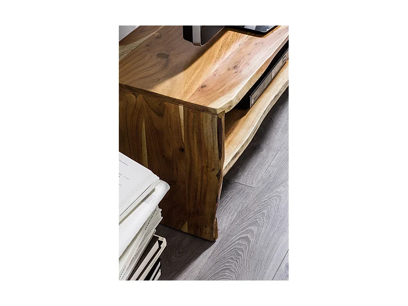 Meuble TV en bois d'acacia massif coloris noyer - L145 x H45 x P40 cm