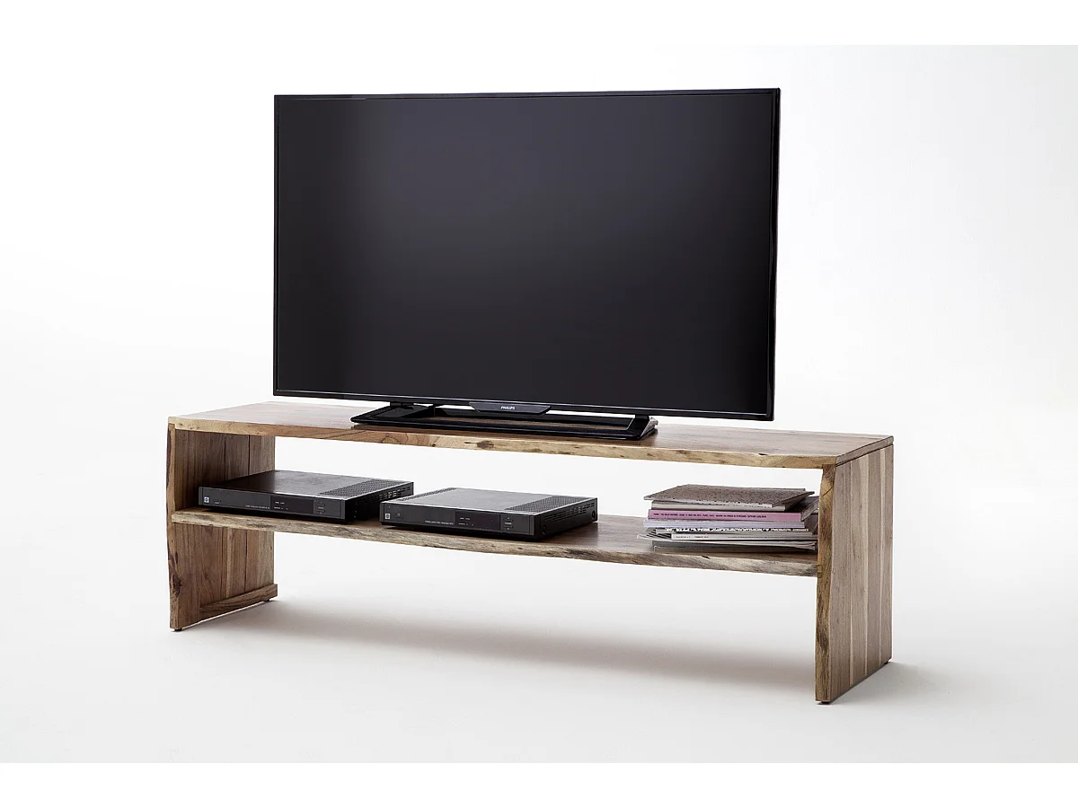 Meuble TV en bois d'acacia massif coloris noyer - L145 x H45 x P40 cm