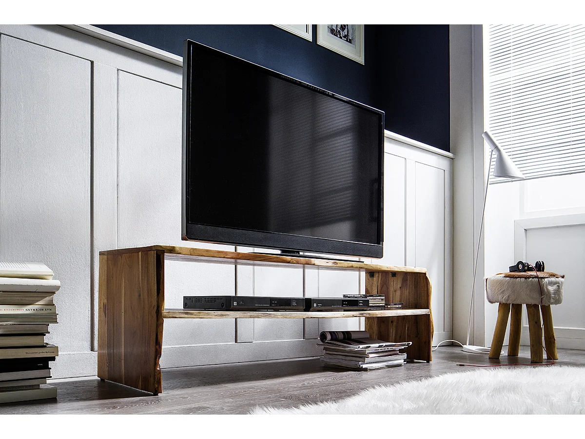 Meuble TV en bois d'acacia massif coloris noyer - L145 x H45 x P40 cm