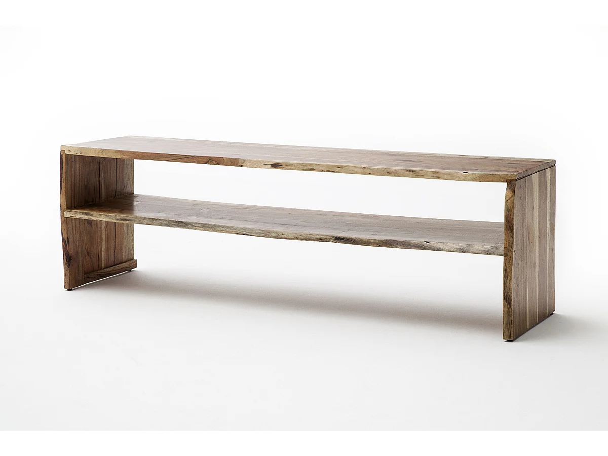 Meuble TV en bois d'acacia massif coloris noyer - L145 x H45 x P40 cm