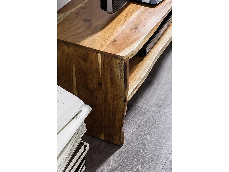 Meuble TV en bois d'acacia massif coloris noyer - L145 x H45 x P40 cm