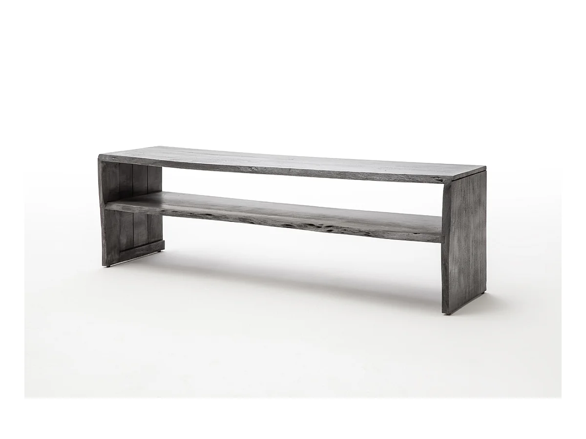 Meuble TV avec étagère en bois massif coloris gris - L145 x H45 x P40 cm