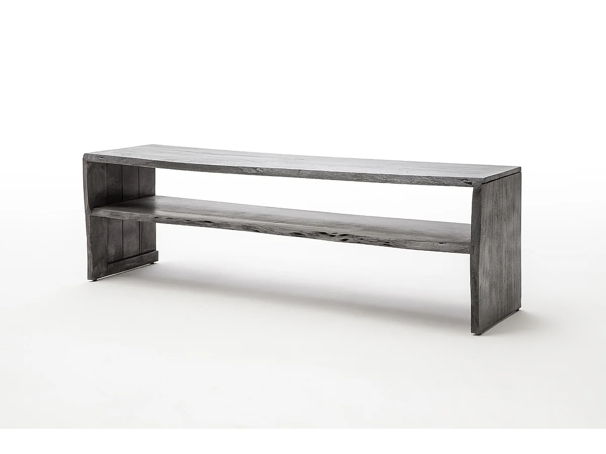 Meuble TV avec étagère en bois massif coloris gris - L145 x H45 x P40 cm