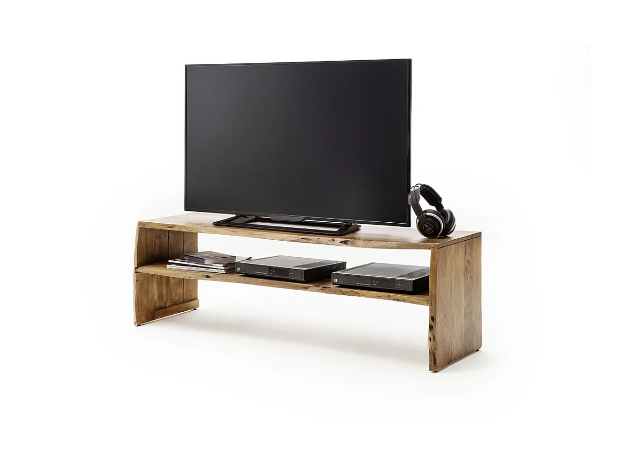 Meuble TV en bois d'acacia massif coloris nature - L145 x H45 x P40 cm