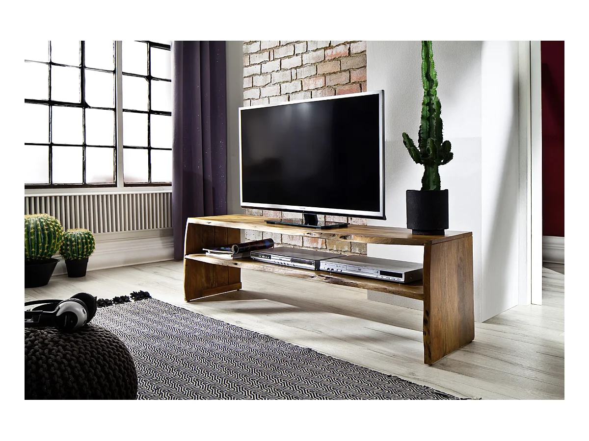 Meuble TV en bois d'acacia massif coloris nature - L145 x H45 x P40 cm