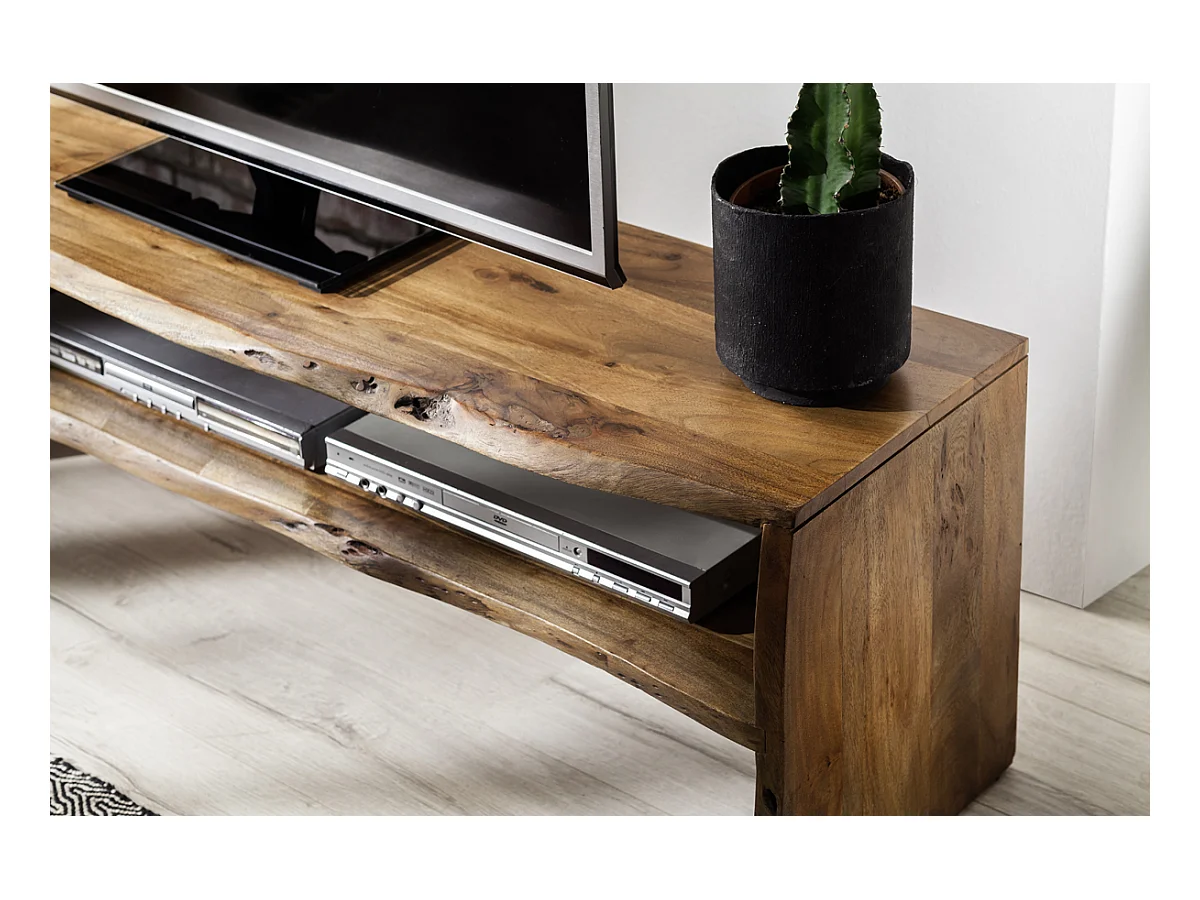 Meuble TV en bois d'acacia massif coloris nature - L145 x H45 x P40 cm