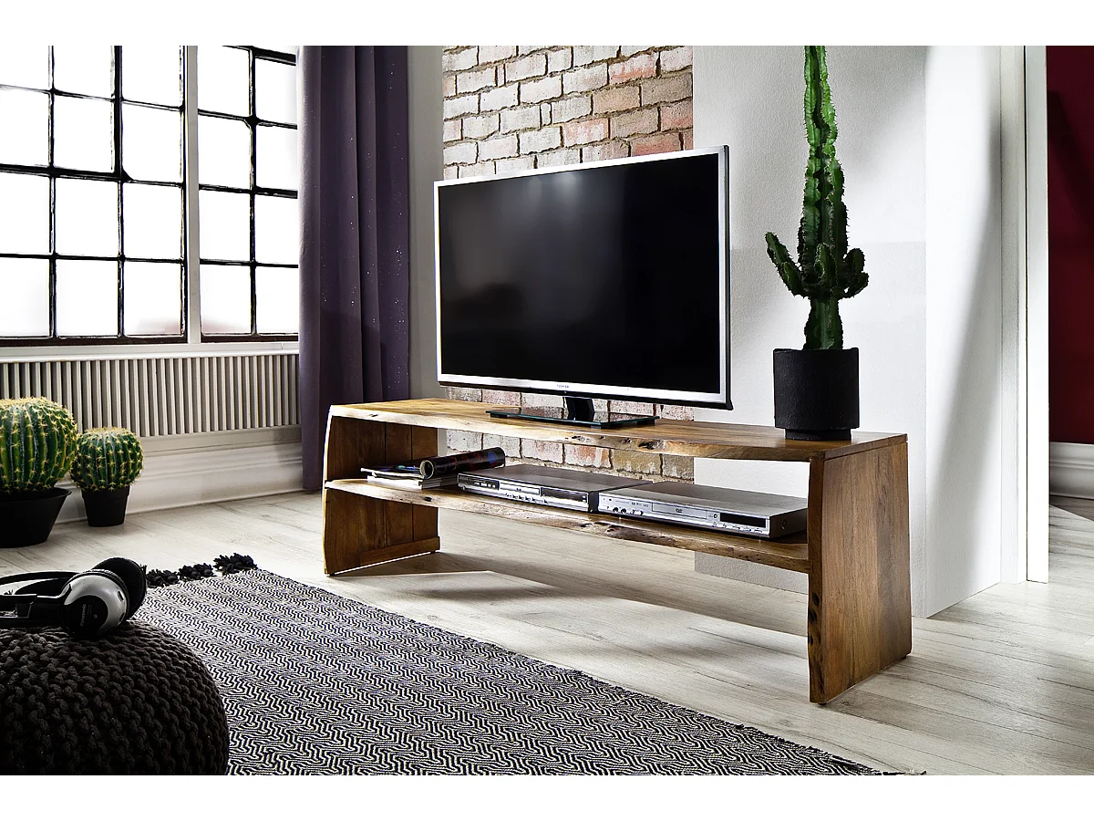Meuble TV en bois d'acacia massif coloris nature - L145 x H45 x P40 cm